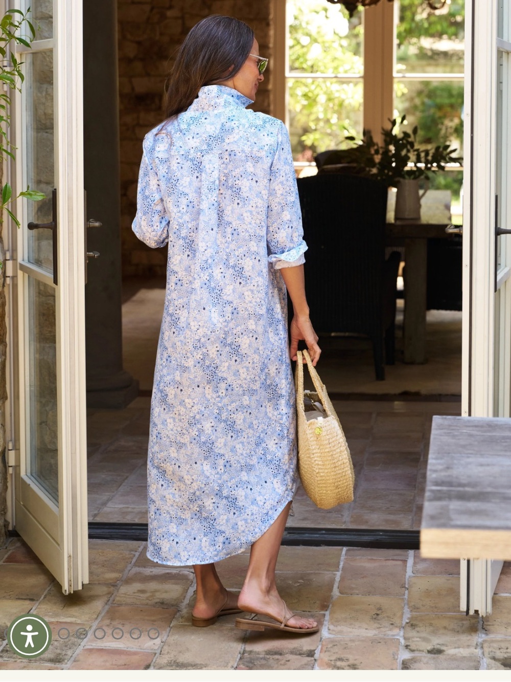 Frank & Eileen RORY Blue Floral, Italian Classic Linen Shirt Dress - Picture 7 of 8